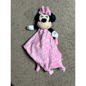 Disney Baby Minnie Mouse Lovey Security Blanket Pink Fluffy Knotted Corners 13"